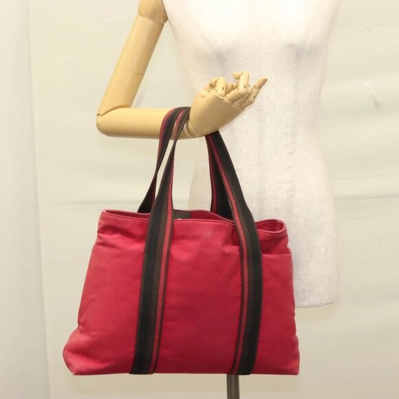HERMES Toroca Horizontal PM Hand Bag Canvas Red Auth - Picture 1 of 15